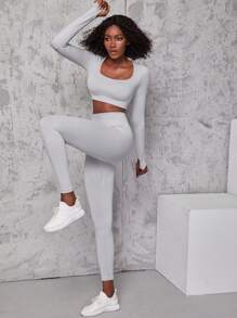 Yoga Basic 無縫高彈運動T恤和緊身打底褲