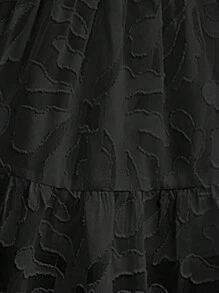 SHEIN Essnce 提花方領喇叭袖荷葉邊下擺襯衫 - 黑色 - 查看 7