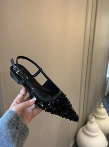 Women's Pointy Toe Glitter Slip-On Flat Mules