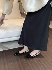 Women's Pointy Toe Glitter Slip-On Flat Mules