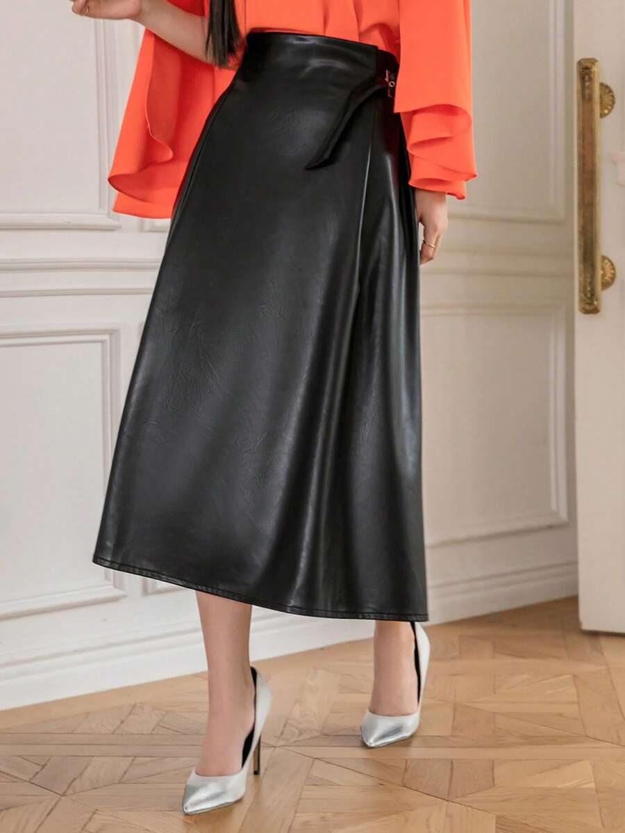 DAZY Knot Side Patent Skirt - Black - View 1