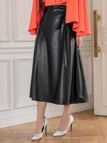 DAZY Knot Side Patent Skirt - Black - View 3