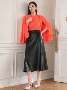 DAZY Knot Side Patent Skirt - Black - View 4