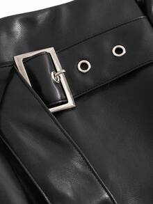 DAZY Knot Side Patent Skirt - Black - View 5