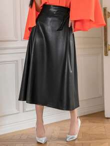 DAZY Knot Side Patent Skirt - Black - View 7