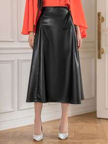 DAZY Knot Side Patent Skirt - Black - View 8
