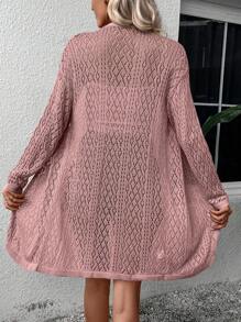 SHEIN LUNE Áo len cardigan thả vai Pointelle - Hồng - Xem 2