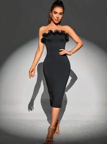 SHEIN BAE Solid Frill Trim Tube Bodycon Dress - Black - View 1