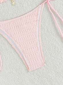 三角領系帶連身泳裝套裝 - 淺粉色 - 查看 3