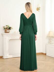 XUIBOL Vestito da festa appliques inserto in rete a fessura alta - Verde militare - Visualizzare 3