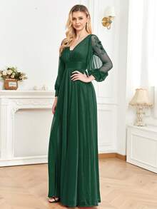 XUIBOL Vestito da festa appliques inserto in rete a fessura alta - Verde militare - Visualizzare 4