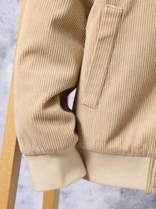 男大童字母補丁細節毛絨內襯燈芯絨夾克不帶T恤 - 卡其色 - 查看 5