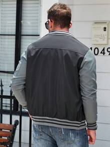 Manfinity Homme 男士大码撞色拉鏈開襟飛行員夾克 - 彩色 - 查看 2