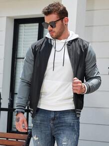 Manfinity Homme 男士大码撞色拉鏈開襟飛行員夾克 - 彩色 - 查看 3