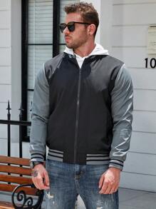 Manfinity Homme 男士大码撞色拉鏈開襟飛行員夾克 - 彩色 - 查看 5