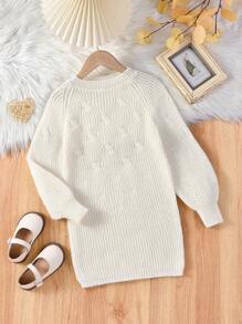 SHEIN Cô Gái Trẻ Tay Raglan Đầm Áo len - Màu be - Xem 1