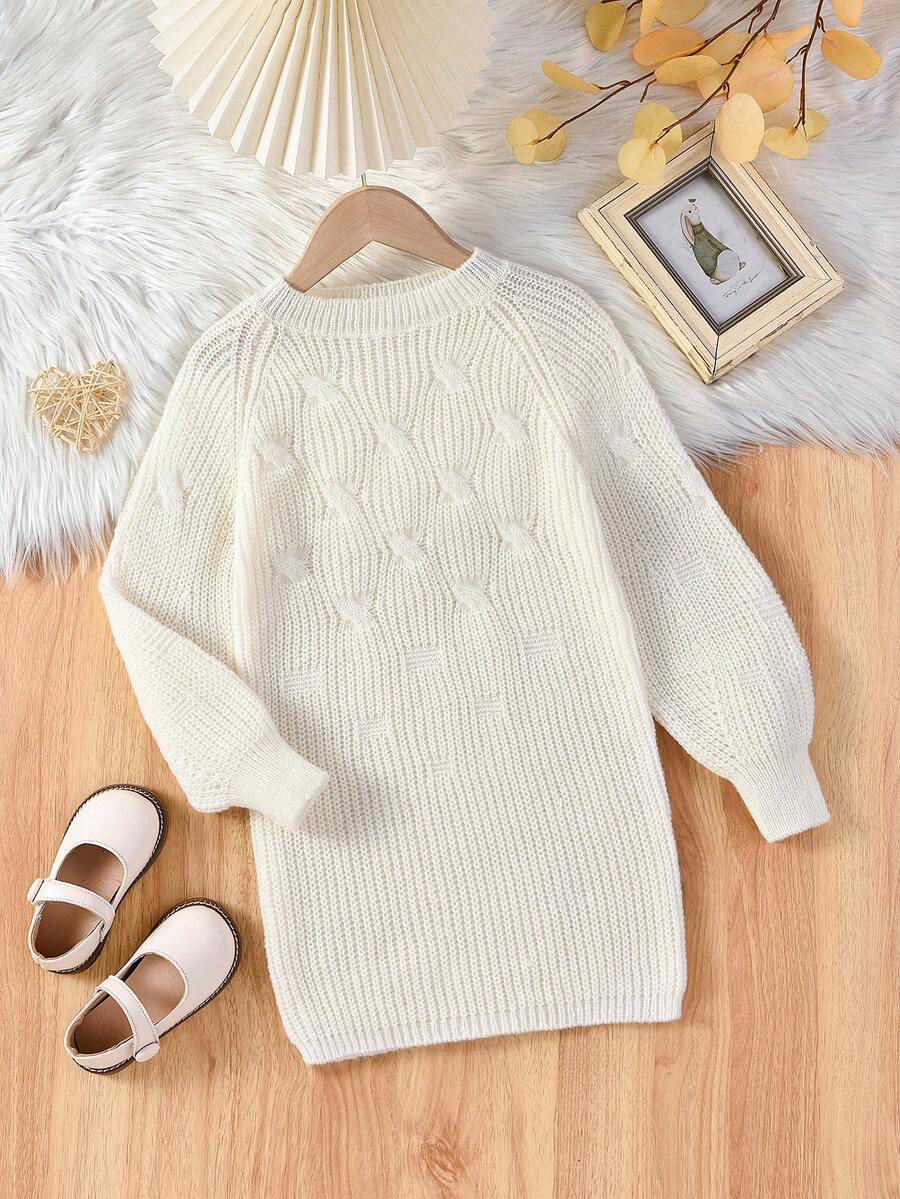 SHEIN Cô Gái Trẻ Tay Raglan Đầm Áo len - Màu be - Xem 1