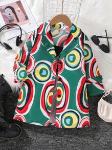 SHEIN Young Girl Allover Print Lapel Neck Trench Coat