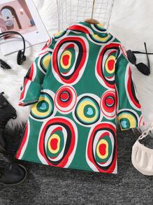 SHEIN Young Girl Allover Print Lapel Neck Trench Coat