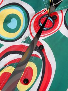 SHEIN Young Girl Allover Print Lapel Neck Trench Coat