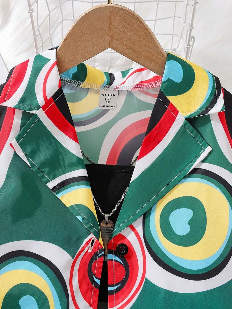 Young Girl Allover Print Lapel Neck Trench Coat