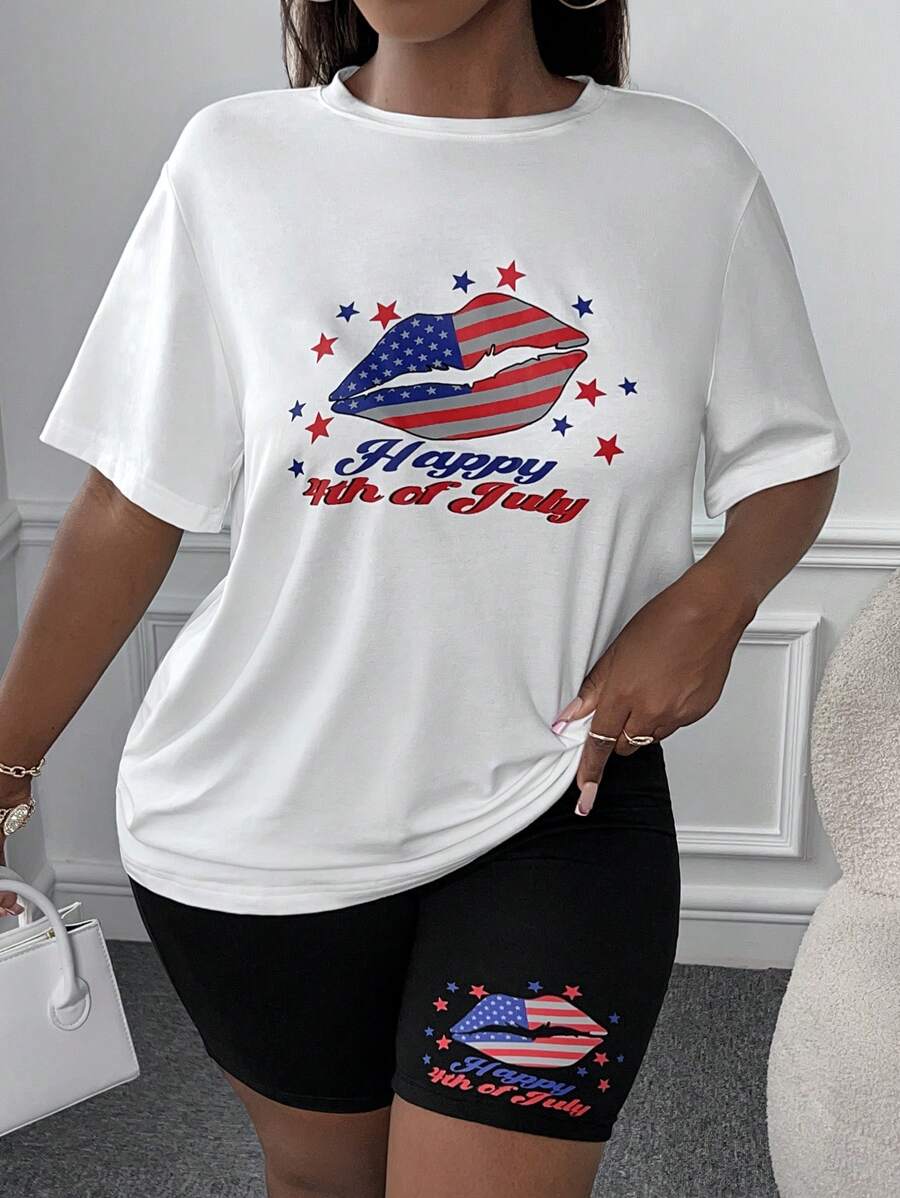 Slaydiva 美式&字母圖案T恤和機車短褲