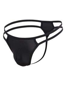 男士素色鏤空性感內衣 - 黑色 - 查看 1