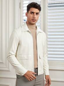 Manfinity VCAY Men Flap Pocket Zip Up Jacket - Beige - View 4
