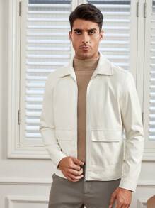Manfinity VCAY Men Flap Pocket Zip Up Jacket - Beige - View 5