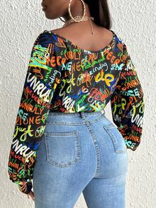 Slaydiva 字母圖案V領短款運動衫 - 彩色 - 查看 2