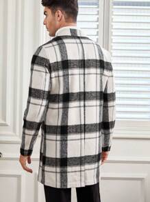 Manfinity VCAY Men Plaid Print Open Front Overcoat - Black and White - View 2
