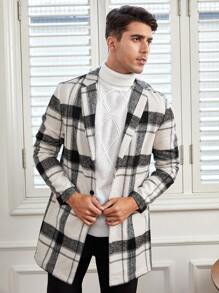 Manfinity VCAY Men Plaid Print Open Front Overcoat - Black and White - View 4
