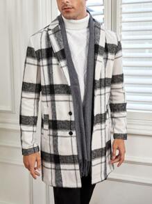 Manfinity VCAY Men Plaid Print Open Front Overcoat - Black and White - View 6