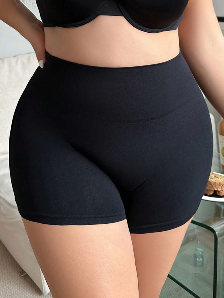 大碼素色塑形短褲 - 黑色 - 查看 1