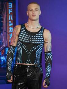 FeverCity 男士波點圖案上衣帶袖子 - 黑色 - 查看 5