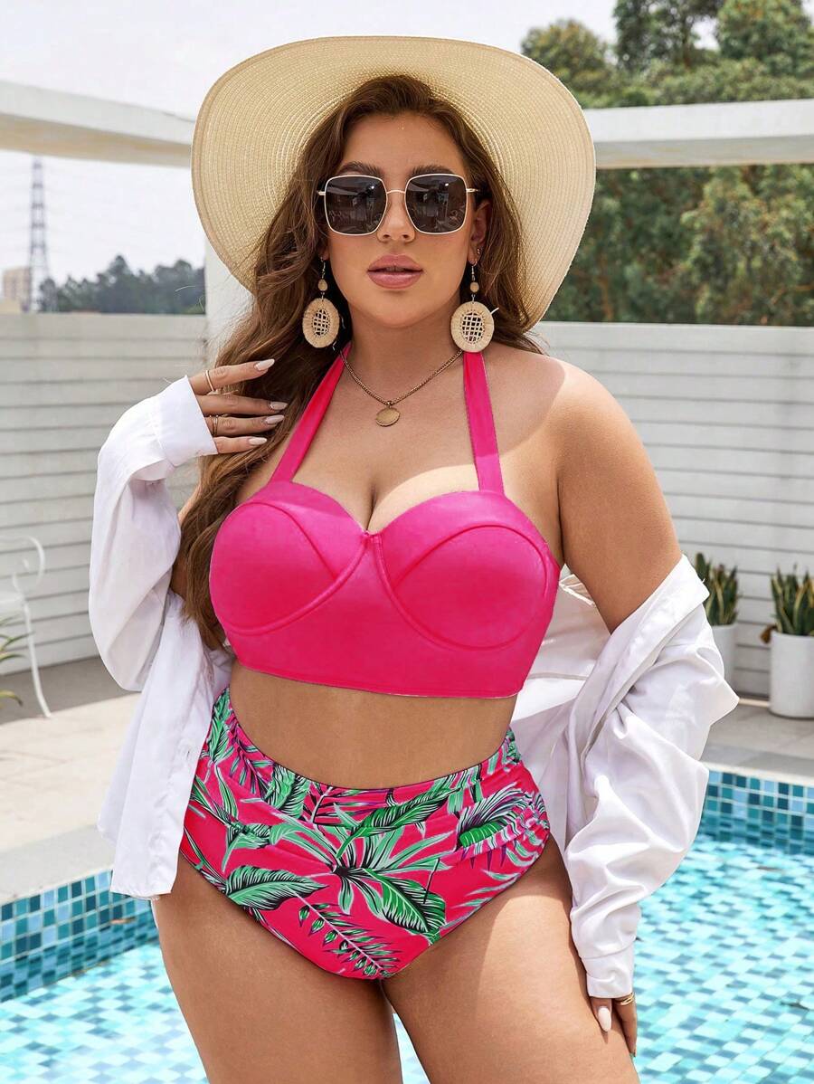 Swim Vcay Plus Bộ bikini in họa tiết nhiệt đới - Màu Hồng Tươi - Xem 1