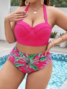 Swim Vcay Plus Bộ bikini in họa tiết nhiệt đới - Màu Hồng Tươi - Xem 3