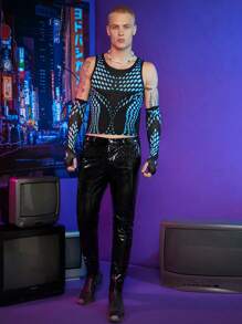 FeverCity 男士波點圖案上衣帶袖子 - 黑色 - 查看 6