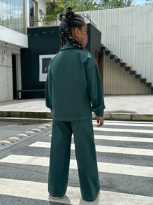 SHEIN Cô gái Tween 1 Miếng Túi có nắp Thả vai Áo sơ mi & 1 Miếng Quần - Màu xanh lá cây đậm - Xem 2