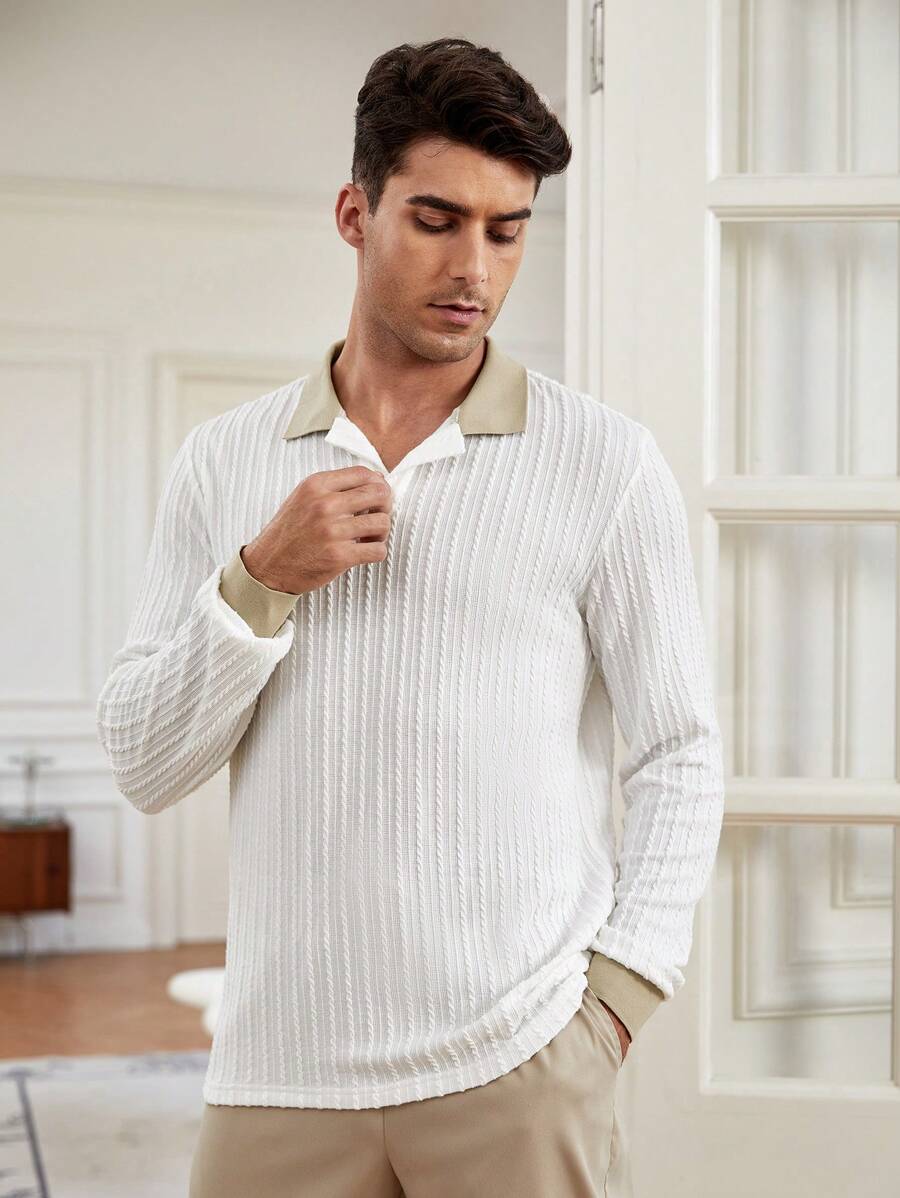 Manfinity Homme Men Contrast Collar Polo Shirt - White - View 1