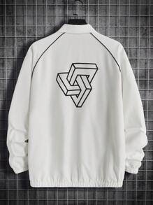 Manfinity VCAY Men Plus Geo Print Contrast Piping Jacket, For Fall Winter - Beige - View 1