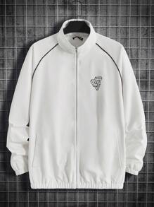 Manfinity VCAY Men Plus Geo Print Contrast Piping Jacket, For Fall Winter - Beige - View 2