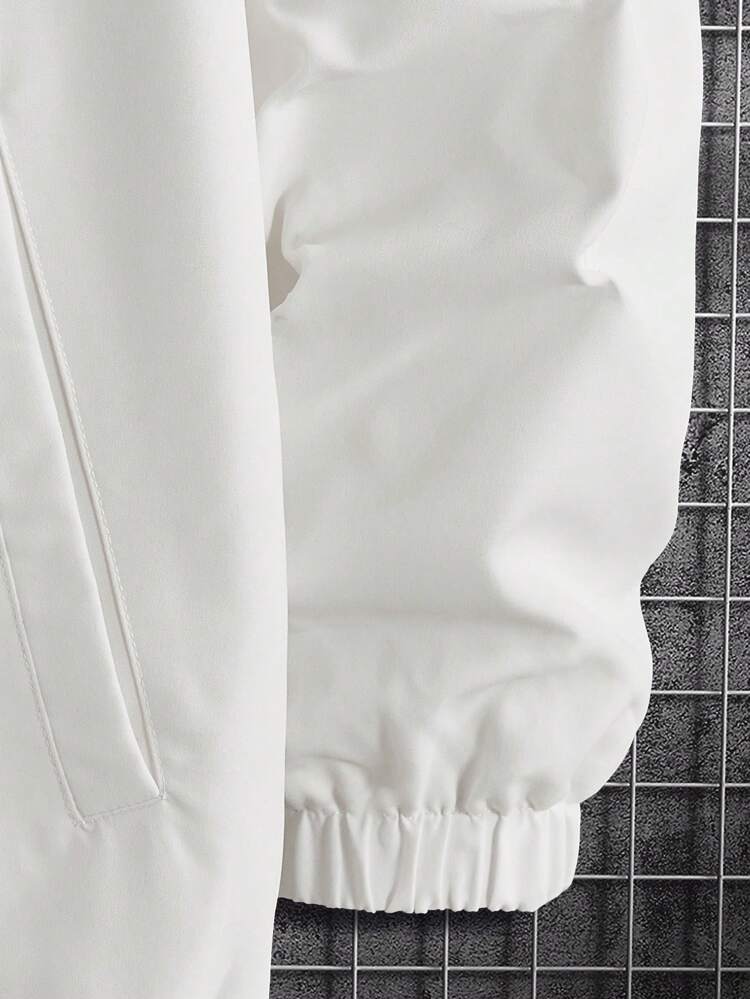 Men Plus Geo Print Contrast Piping Jacket, For Fall Winter