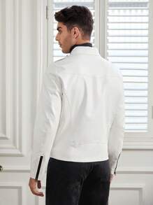 GENTILAND Áo khoác Moto dài tay có khóa kéo dáng rộng dành cho nam - trắng - Xem 2