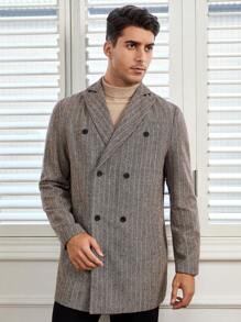 Manfinity VCAY Oversized Men's Striped Print Double-Breasted Overcoat