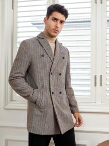 Manfinity VCAY Oversized Men's Striped Print Double-Breasted Overcoat