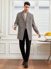 Manfinity VCAY Oversized Men's Striped Print Double-Breasted Overcoat