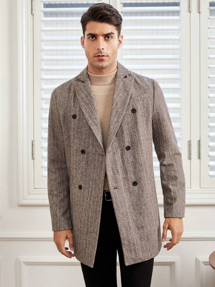 Manfinity VCAY Oversized Men's Striped Print Double-Breasted Overcoat