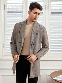 Manfinity VCAY Oversized Men's Striped Print Double-Breasted Overcoat