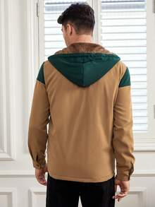 GENTILAND Men Two Tone Teddy Lined Hooded Jacket - Brown - View 2